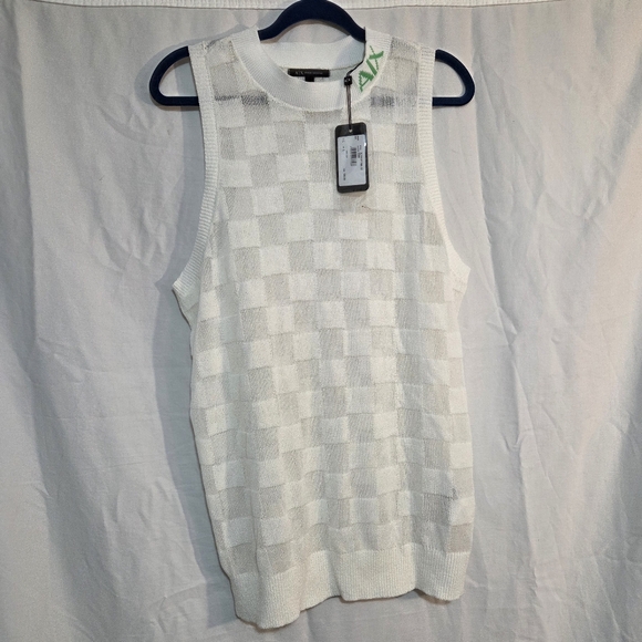 Armani Exchange Tops - Armani Exchange Lg White Checker Sheer Knit Tank NWT